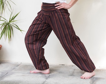 Pump pants striped in earthy colors, S - M, L - XL, XXL, cotton plush pants for women, brown orange black