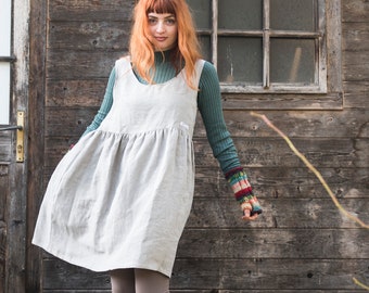 Linen dress "Goldglockchen", with a gathered and raised waistband in grey, light grey, dark grey, smock dress