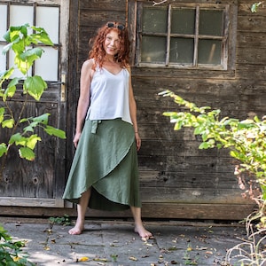 Wrap skirt, also for plus sizes, made of fine cotton, green, brown, blue, black