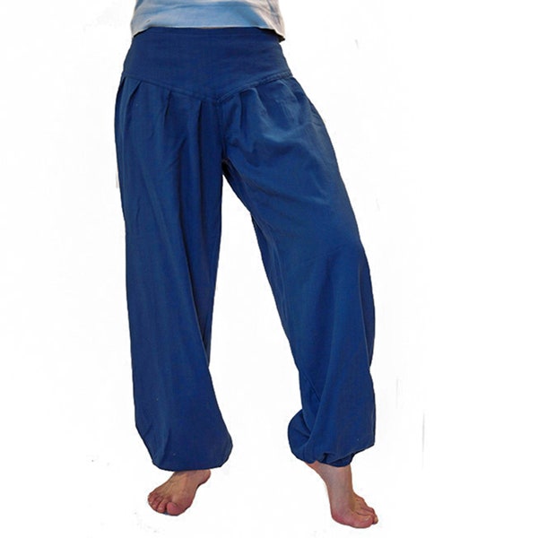 Pumphose mit Hosentaschen, Baumwolle Nachtblau Pluderhose Damen, Blau, Dunkelblau