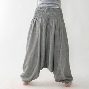 Harem pants made of cotton, ruffled waistband, unisex in gray image 2