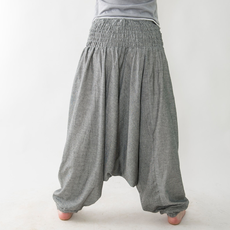 Harem pants made of cotton, ruffled waistband, unisex in gray image 2