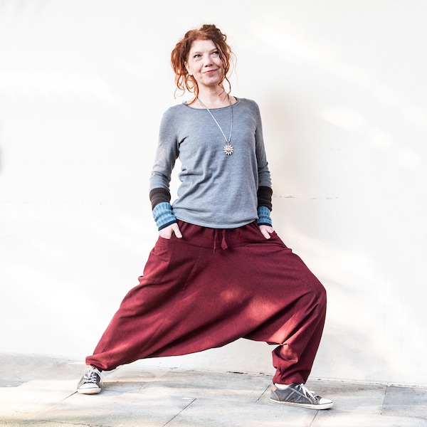 Harem pants unisex made of cotton with pockets, red, dark red, also in extra long