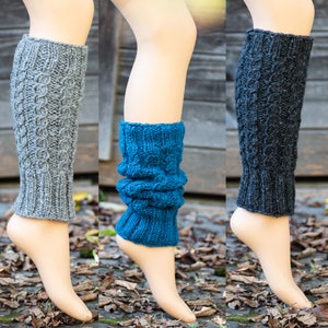 Leg warmers made of sheep&#39;s wool lined with fleece, green, gray, black, blue, natural