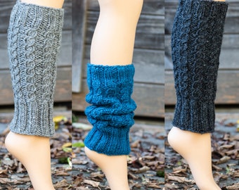 Leg warmers made of sheep's wool lined with fleece, green, gray, black, blue, natural