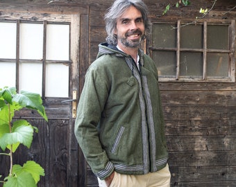 Zipper jacket made of cotton with hood and fleece lining