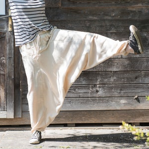 Unisex cotton harem pants with pockets, natural, black