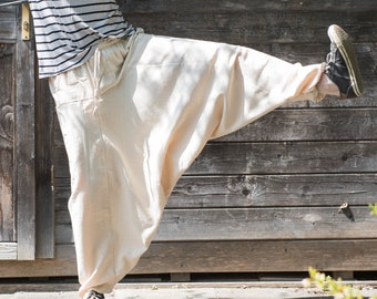 Spodnie haremki unisex wykonane z bawełny z kieszeniami, kolor naturalny, kolor czarny