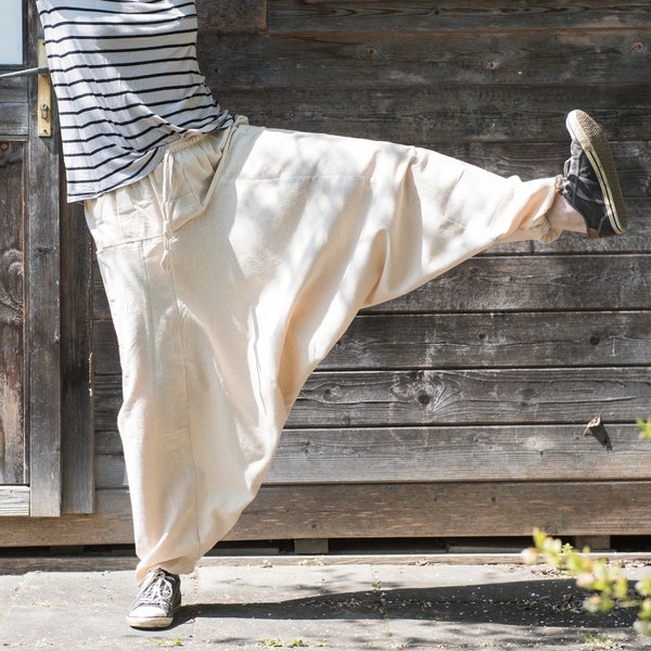 Unisex cotton harem pants with pockets, natural, black
