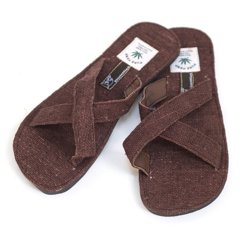 X-slippers van hennep met rubberen zool, pantoffels, pantoffels, bruin, naturel afbeelding 2