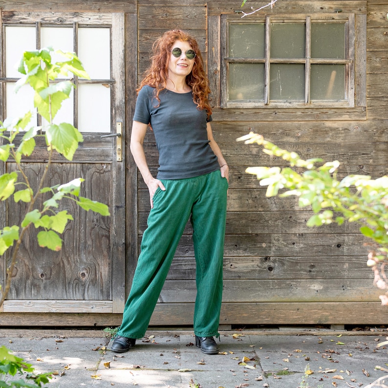 Pantalon large Ännlin en coton fin et doux, vert malachite image 3
