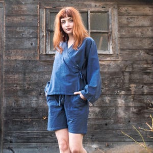 Short cotton kimono, cotton wrap jacket in blue, black, brown, red, green