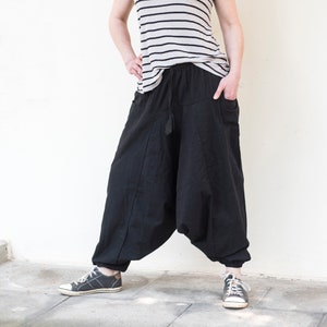 Pantalon sarouel unisexe en coton avec poches, noir, blanc, également en extra long