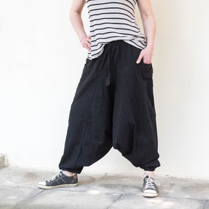 Harem pants unisex made of cotton with pockets, black, white, also in extra long