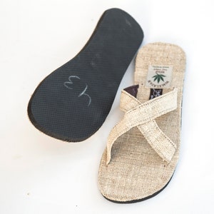 X-slippers van hennep met rubberen zool, pantoffels, pantoffels, bruin, naturel afbeelding 6