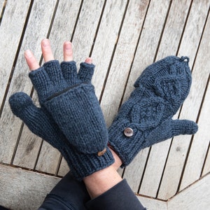 Fingerlose Handschuhe mit Kappe, Blau, Petrol, Grau dunkles Stahlblau