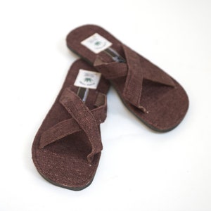 X-slippers van hennep met rubberen zool, pantoffels, pantoffels, bruin, naturel afbeelding 3