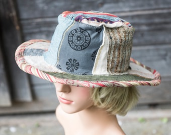 Patchwork hat made of cotton, linen, hemp with a moldable brim, unisex, zero waste product