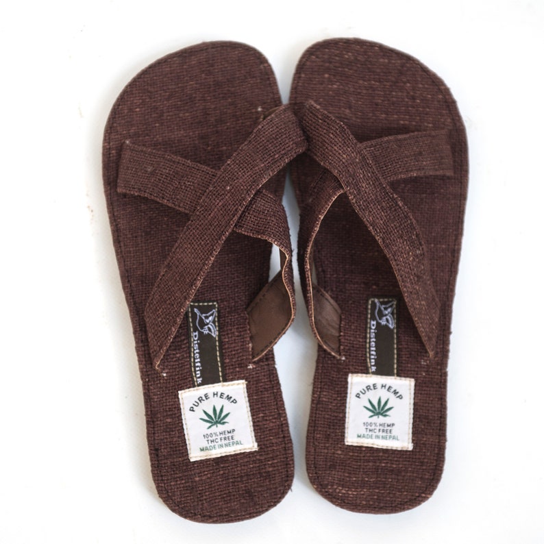 X-slippers van hennep met rubberen zool, pantoffels, pantoffels, bruin, naturel afbeelding 4