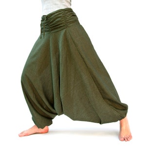 Harem pants made of cotton, ruffled waistband, unisex in gray Oliv