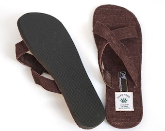 X-slippers made of hemp with rubber sole, slippers, slippers, brown, natural