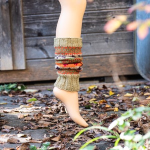 Colorful leg warmers made of sheep's wool lined with fleece, patterned, green, orange image 3