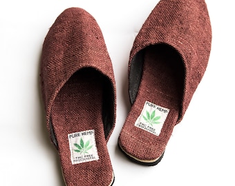 Hemp slippers in Bordeaux with rubber soles, elegant unisex slippers or slippers, suitable for all year round