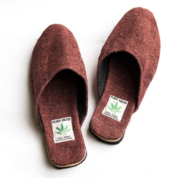 Hemp slippers in Bordeaux with rubber soles, elegant unisex slippers or slippers, suitable for all year round