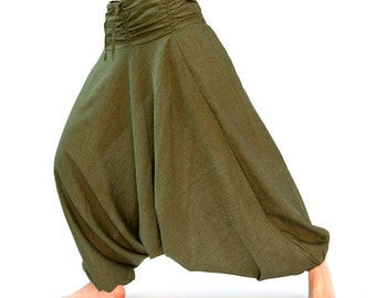 Harem pants with pockets made of cotton, gathered waist, unisex