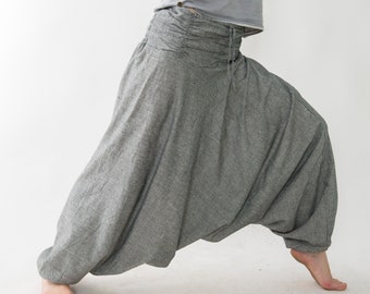 Harem pants made of cotton, ruffled waistband, unisex in gray