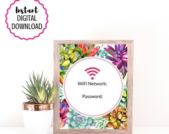 Wifi Network Password Printable Sign, Succulents