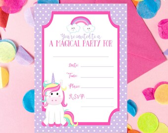 Unicorn Birthday Party Invitation, Printable