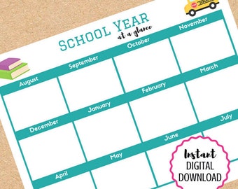 Printable School Year Calendar at a Glance