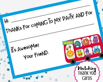 Monster Party Thank You Card Printable