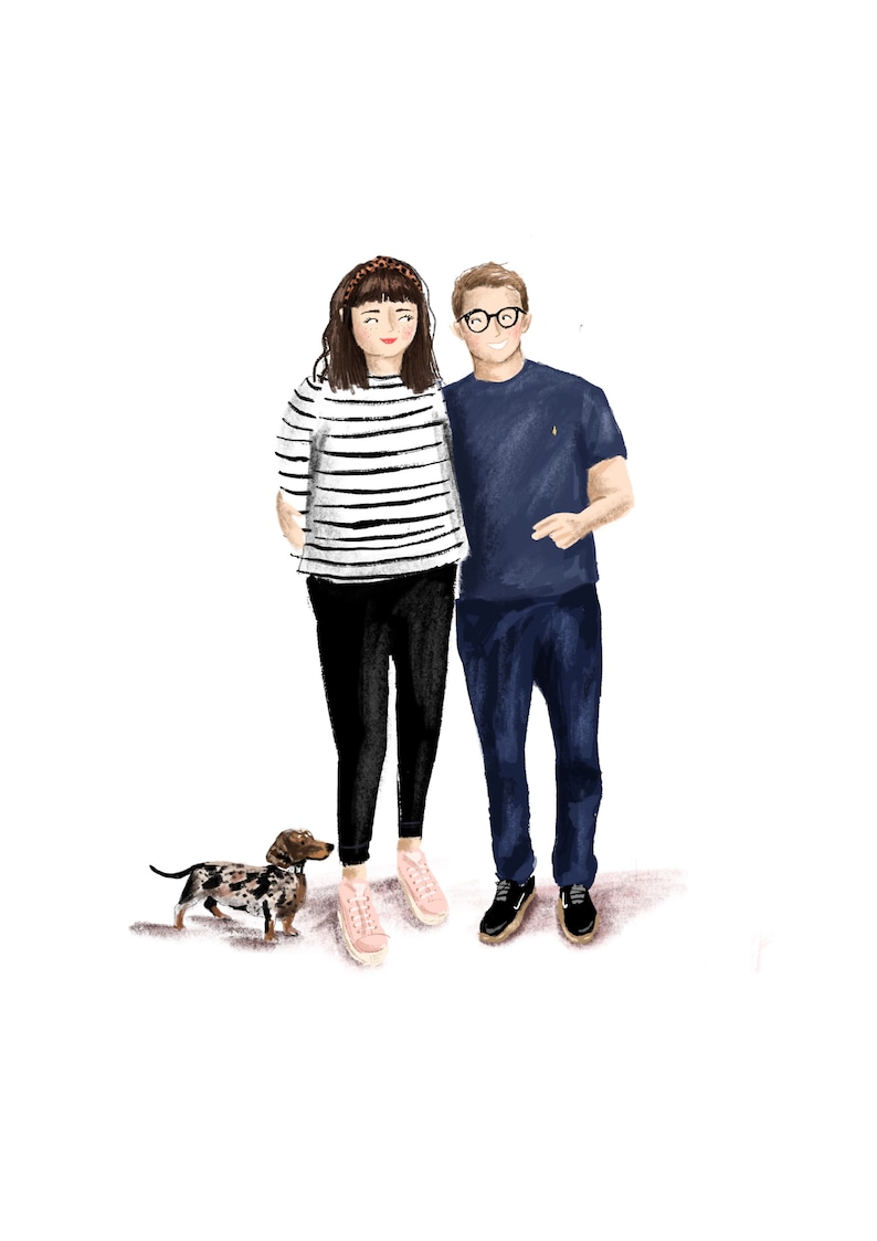 Custom Portrait Illustration, Paper Anniversary, Personalised Gift, Portrait, Couple Illustration, Couple Portrait, Family, Pet Portrait image 5