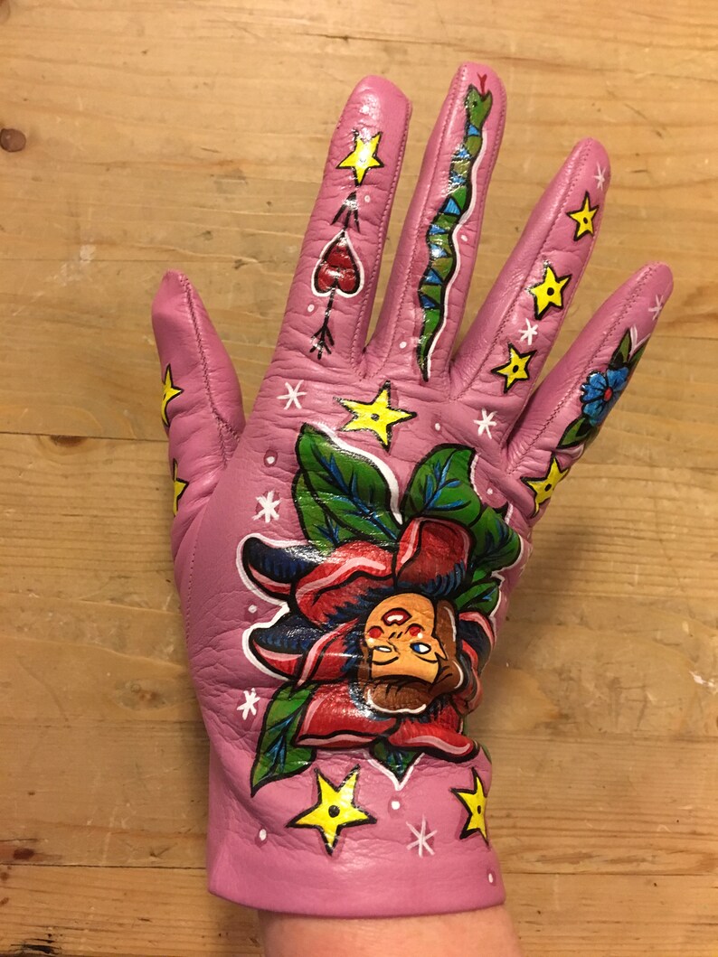 MADE TO ORDER Hand painted gloves women's sizes 7 pink Etsy