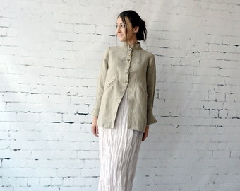 Heavy Linen Jacket, Linen Vest, Linen Clothing, Summer Linen Coat, Linen Shirt, Woman Summer Clothing, Beige Jacket, Heavy Linen Shirt