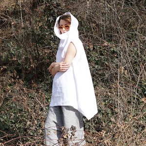 Linen Turtle Neck Tunic, Loose Top, Flax Clothing, Oversized Tunic, White Summer Tunic, Asymmetrical Top, Baggy Top, Long Summer Top,