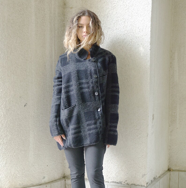 Cotton Lining Coat Boiled Wool Coat Asymmetrical Cardigan Wool Vest Oversized Plaid Wool Jacket Lagenlook Coat Deconstructed Cardigan