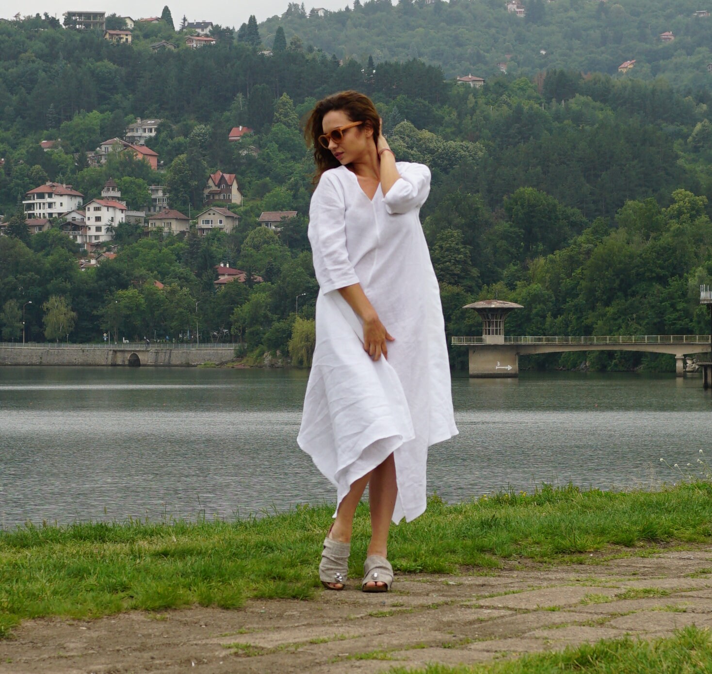 tulip linen dress Linen Tulip Sleeve A-Line Dress
