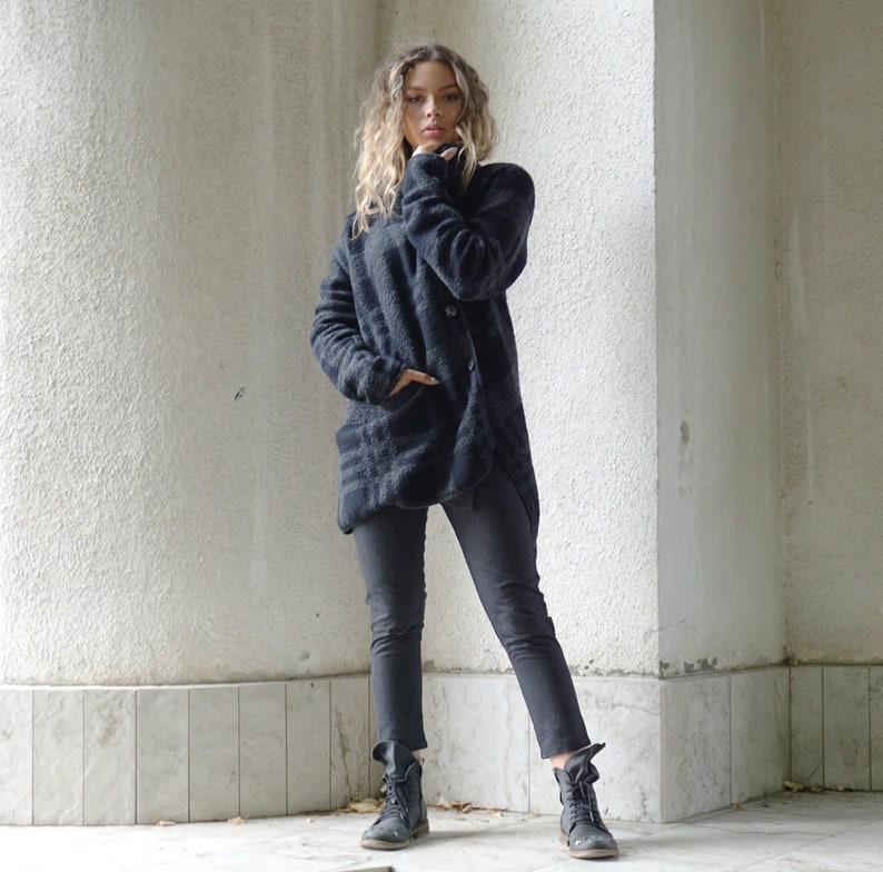 Cotton Lining Coat Boiled Wool Coat Asymmetrical Cardigan Wool Vest Oversized Plaid Wool Jacket Lagenlook Coat Deconstructed Cardigan