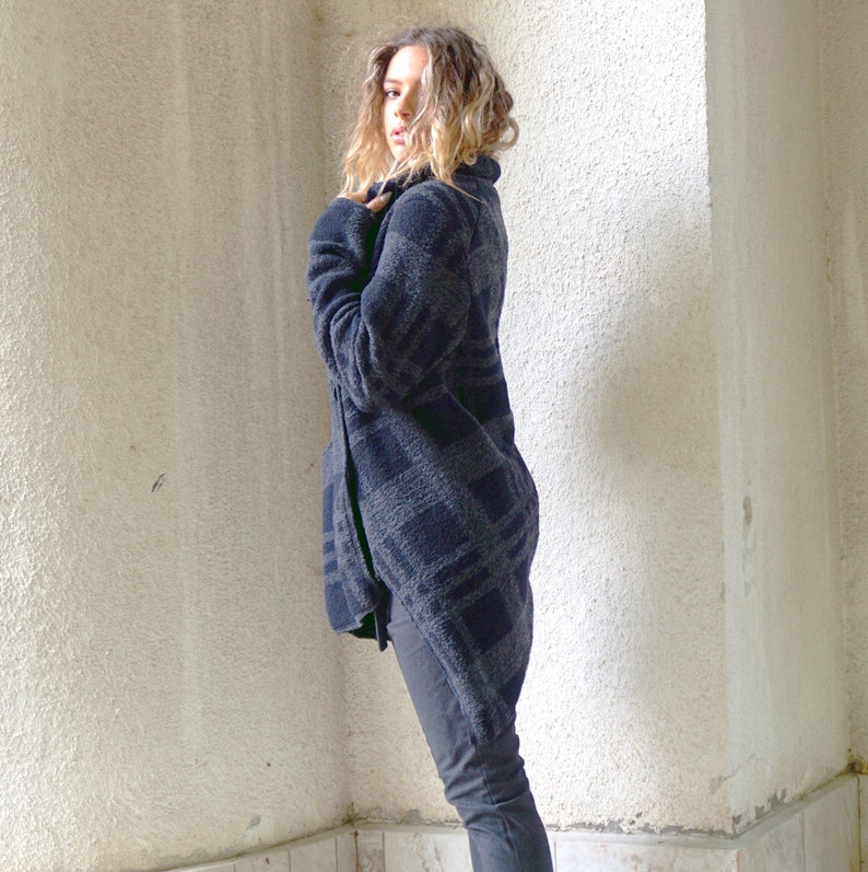 Cotton Lining Coat Boiled Wool Coat Asymmetrical Cardigan Wool Vest Oversized Plaid Wool Jacket Lagenlook Coat Deconstructed Cardigan