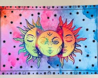 Sun Moon Star Tapestry: Spiritual Witchy Wall Hanging, Celestial Dorm Decor