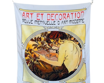 Alphonse Mucha Art Nouveau Tapestry, Art et Decoration, French Polyester Wall Hanging, 95x73 cm
