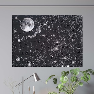 Moon Star Night Sky Wall Tapestry Hanging Beach Picnic Blanket Throw Cosmos Universe Constellation Milky Way Space Galaxy Witchy Decoration