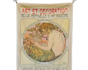 Alphonse Mucha 'Art et Decoration' Tapestry Wall Hanging : Vintage Art Nouveau Room Decor