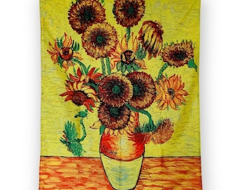Van Gogh Sunflowers Tapestry, Yellow Floral Wall Hanging, Classic Art Bedroom Decor