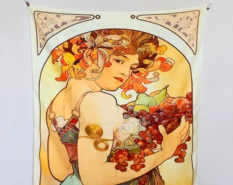 Alphonse Mucha Fruit Tapestry Wall Hanging, Art Nouveau, Vintage Poster Advertisement, French Salon Wall Decor