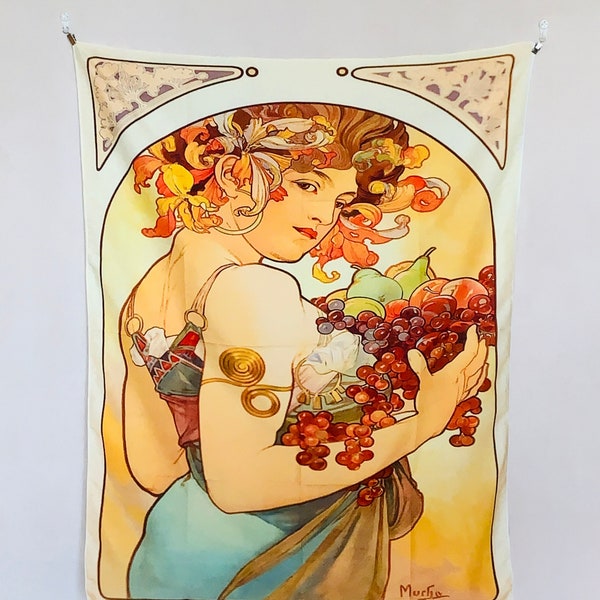 Alphonse Mucha Obst 1897 Tapisserie Wandbehang Vintage Anzeige Jugendstil Zuhause Wohnheim Uni Room Decor Decke Spirituelles Geschenk