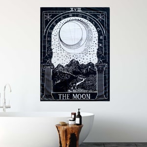 Moon Tarot Wolf Howling Small Wall Tapestry Hanging Beach Picnic Blanket Throw Universe Constellation Witchy Decor Home Uni Room Dorm Deco
